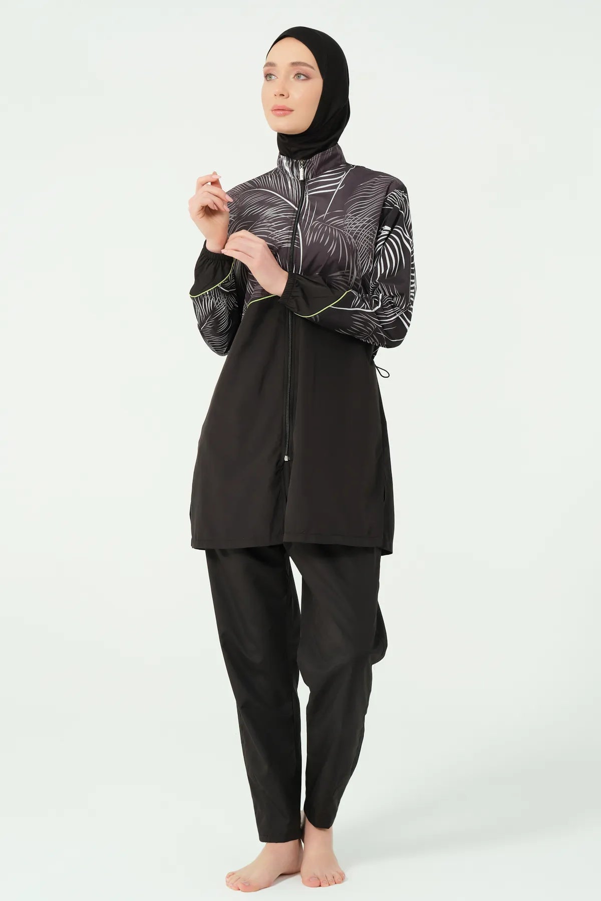 Black Palm Edition Sporty Zip-Up Burkini