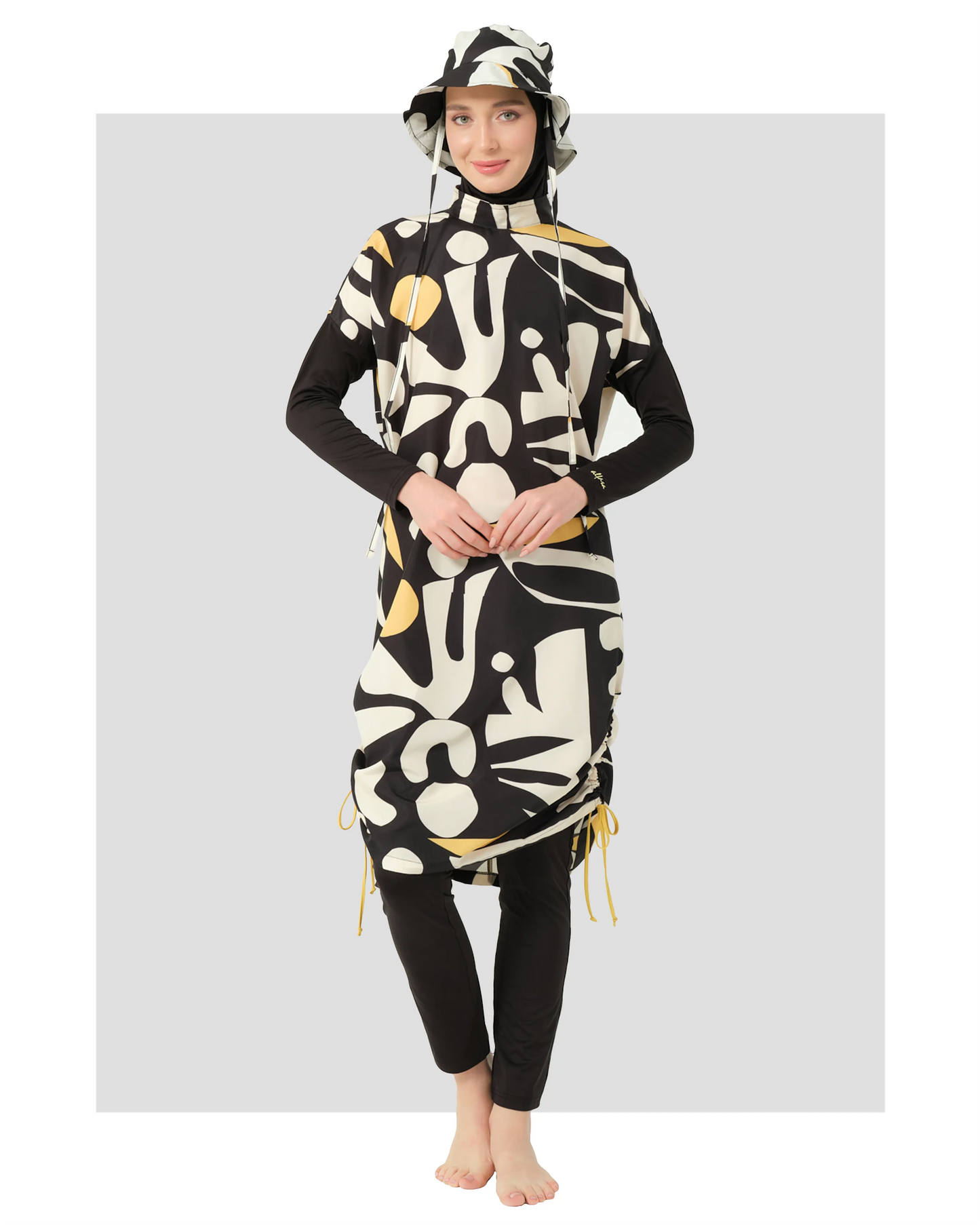 Black & Beige Chic Abstract Burkini