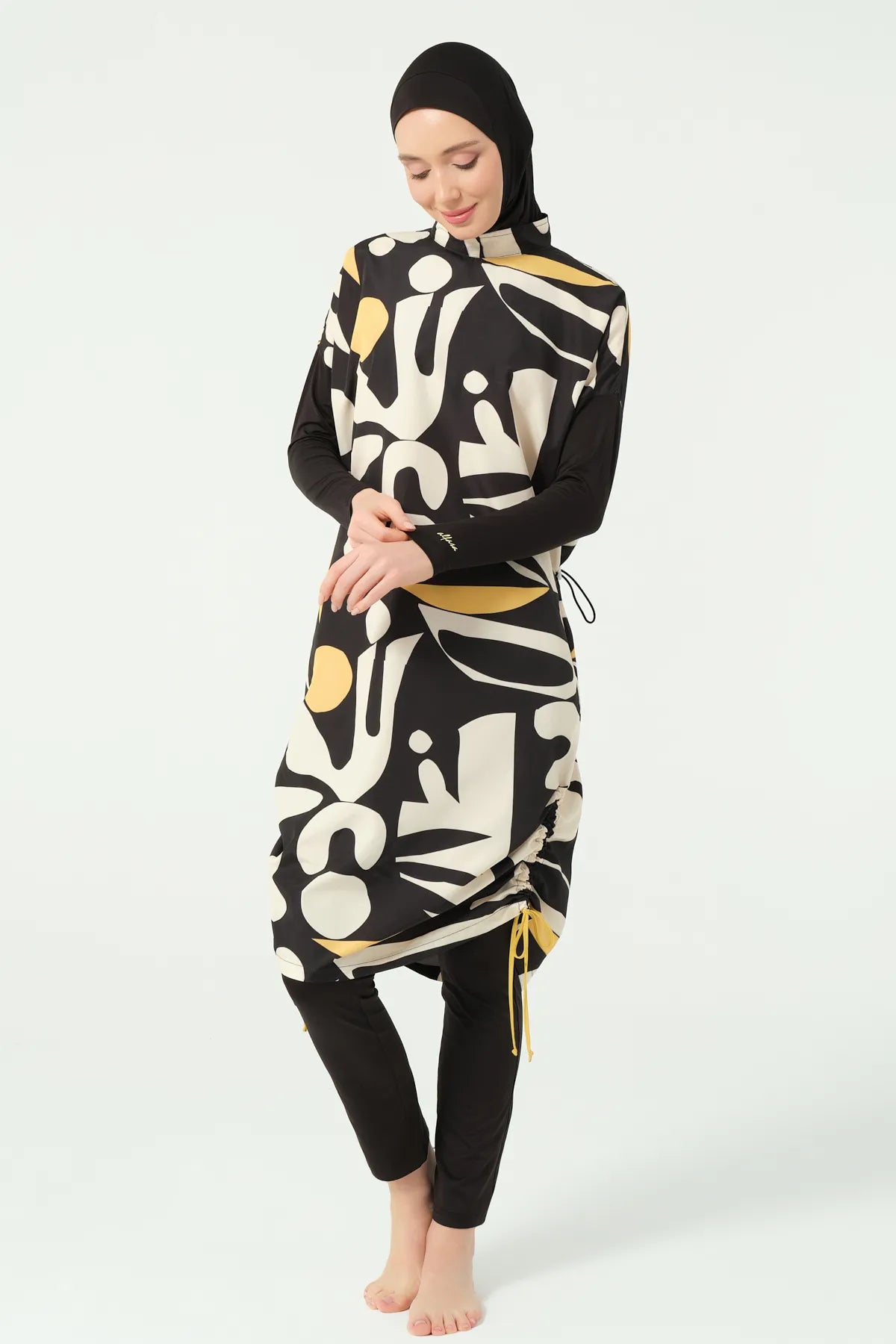 Black & Beige Chic Abstract Burkini