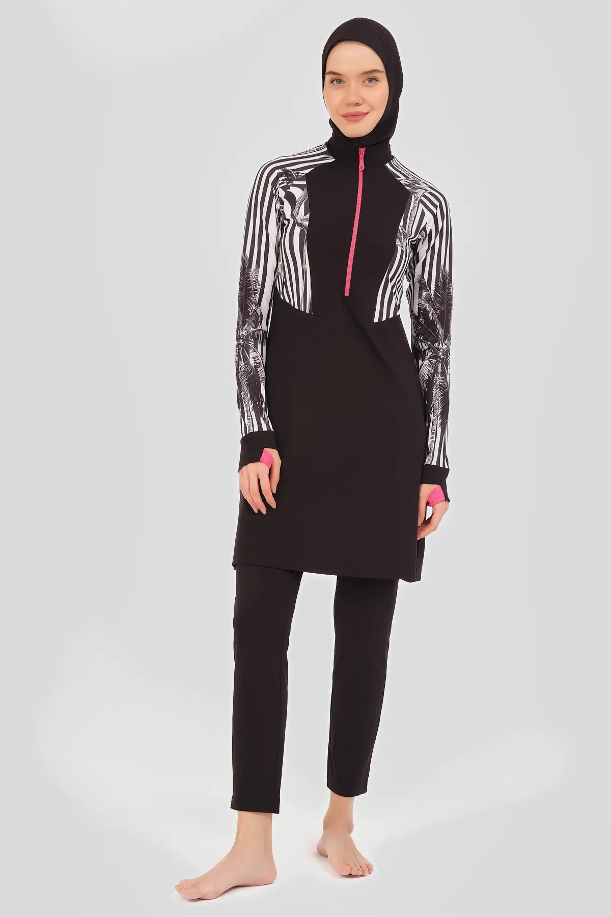 Black & White Printed Modest Burkini