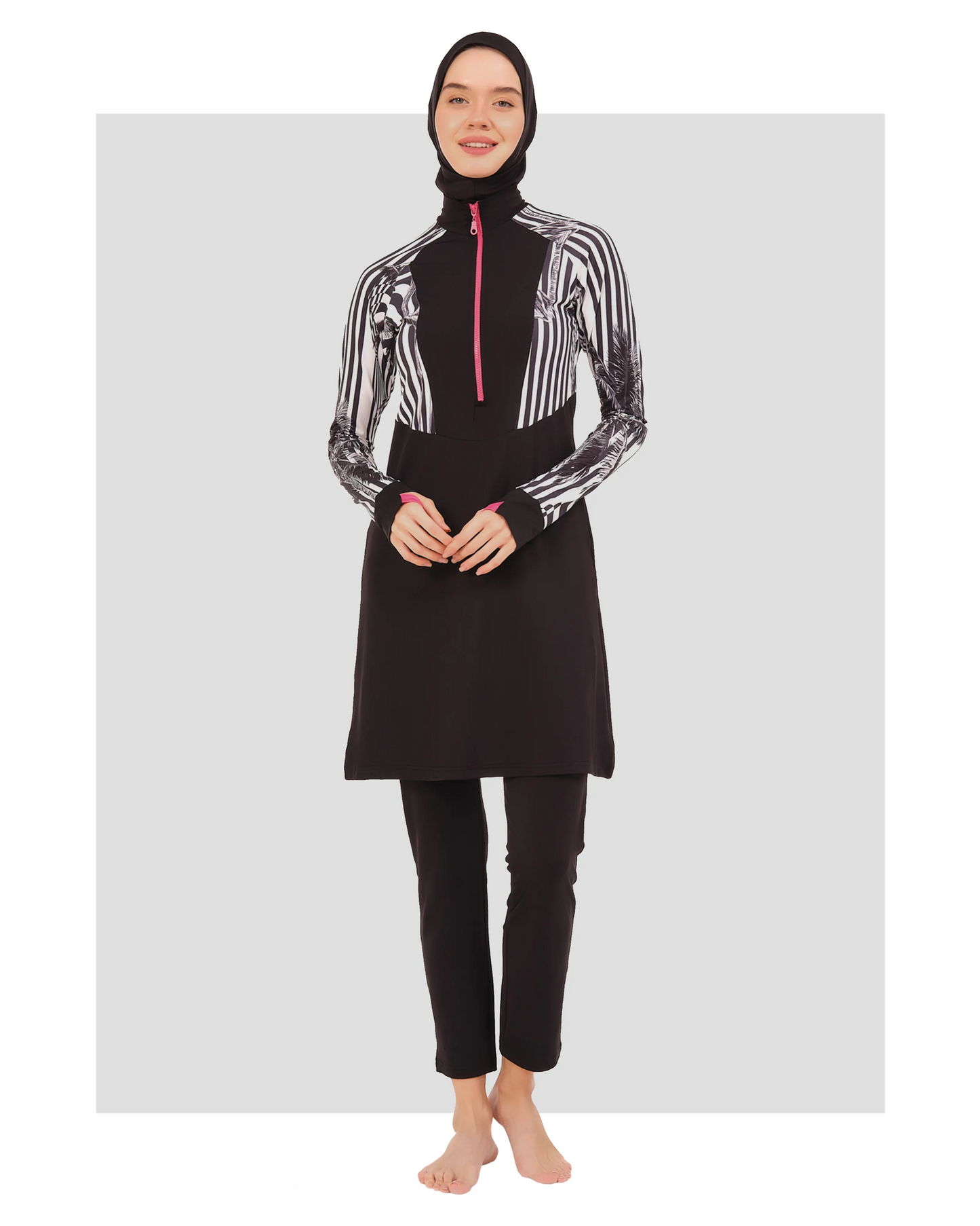 Black & White Printed Modest Burkini