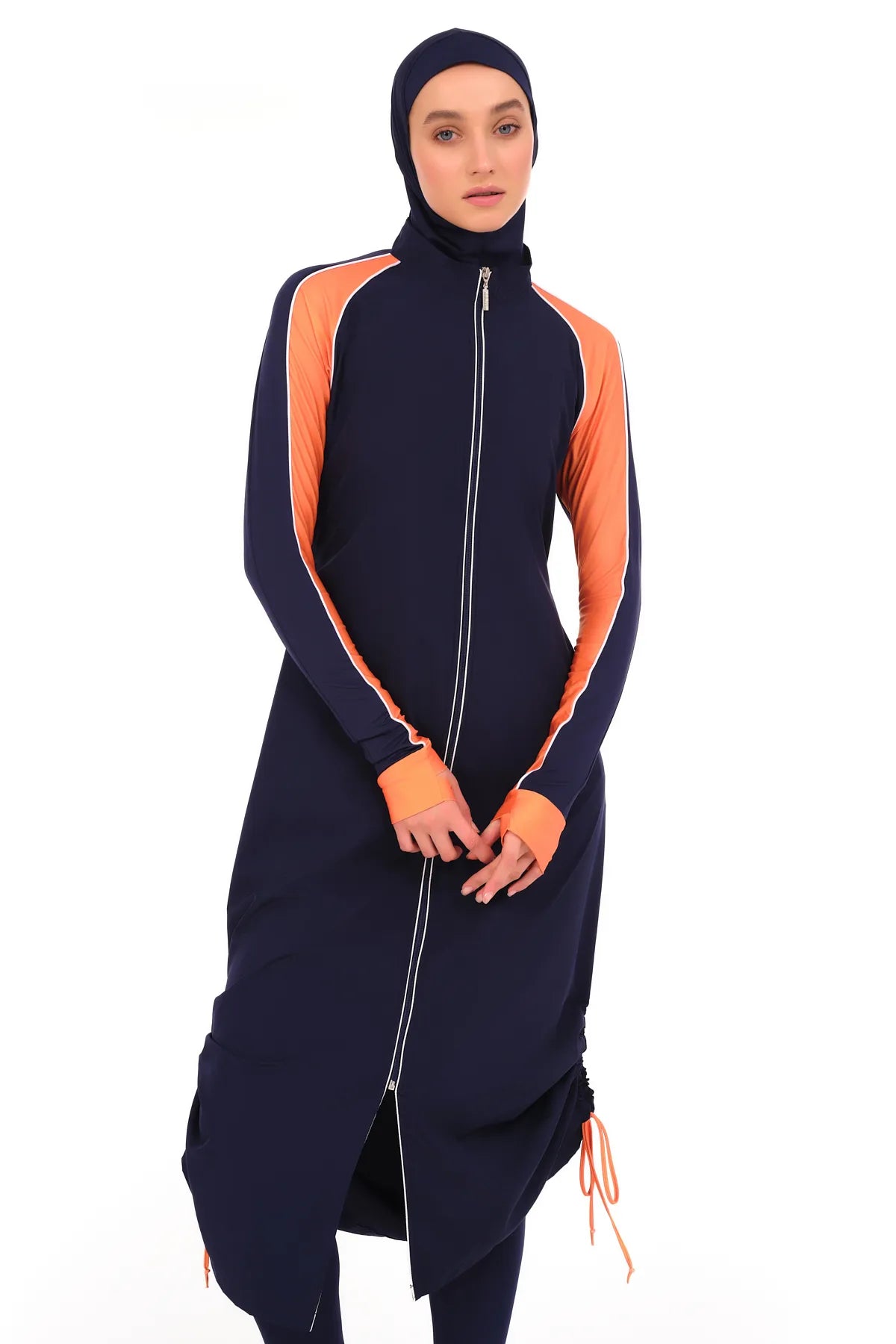 Full-Length Navy Burkini with Orange Sleeves