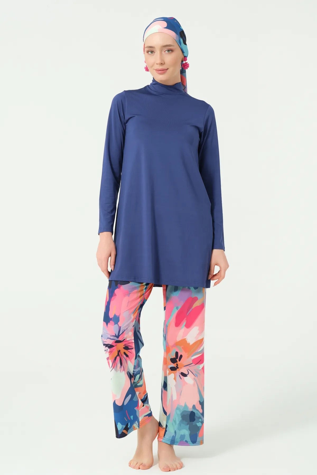 Indigo Floral Print Modest Swimwear Set