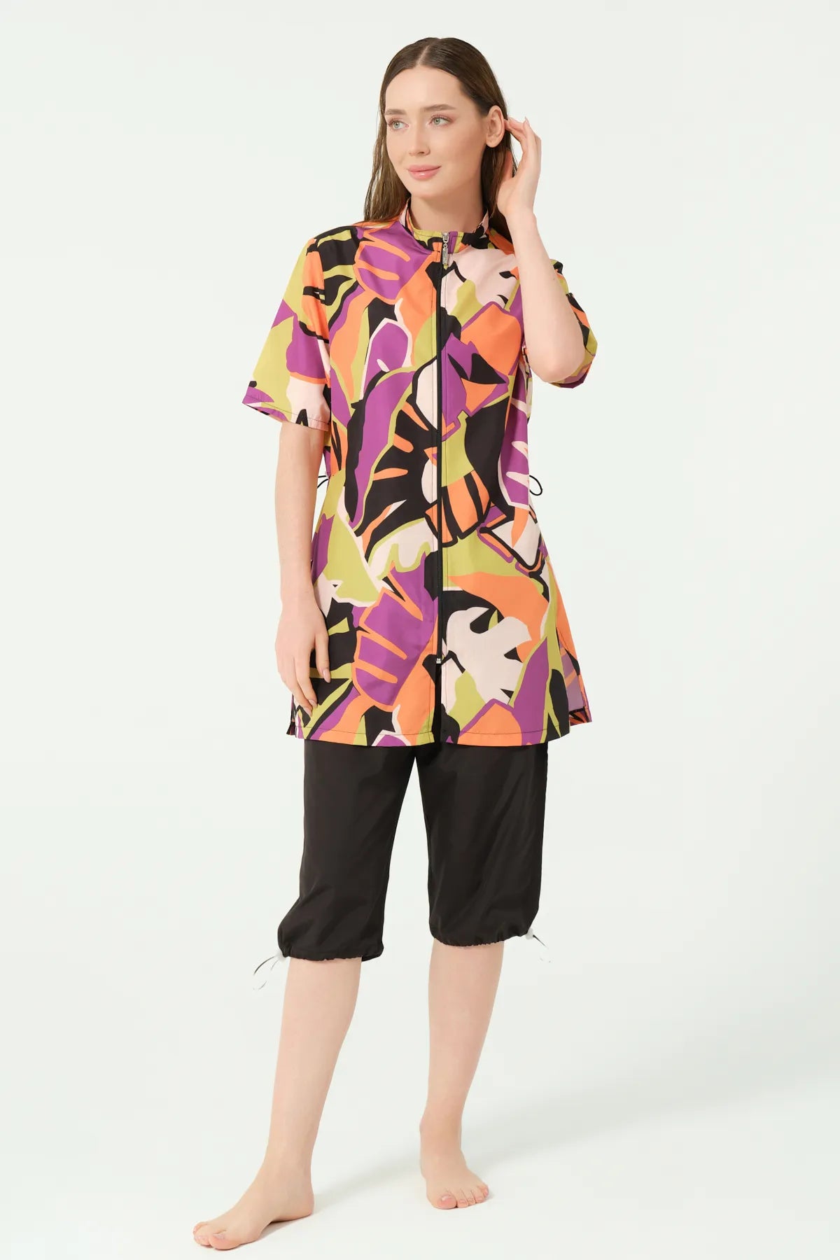Modest Swimwear with Vibrant Abstract Print