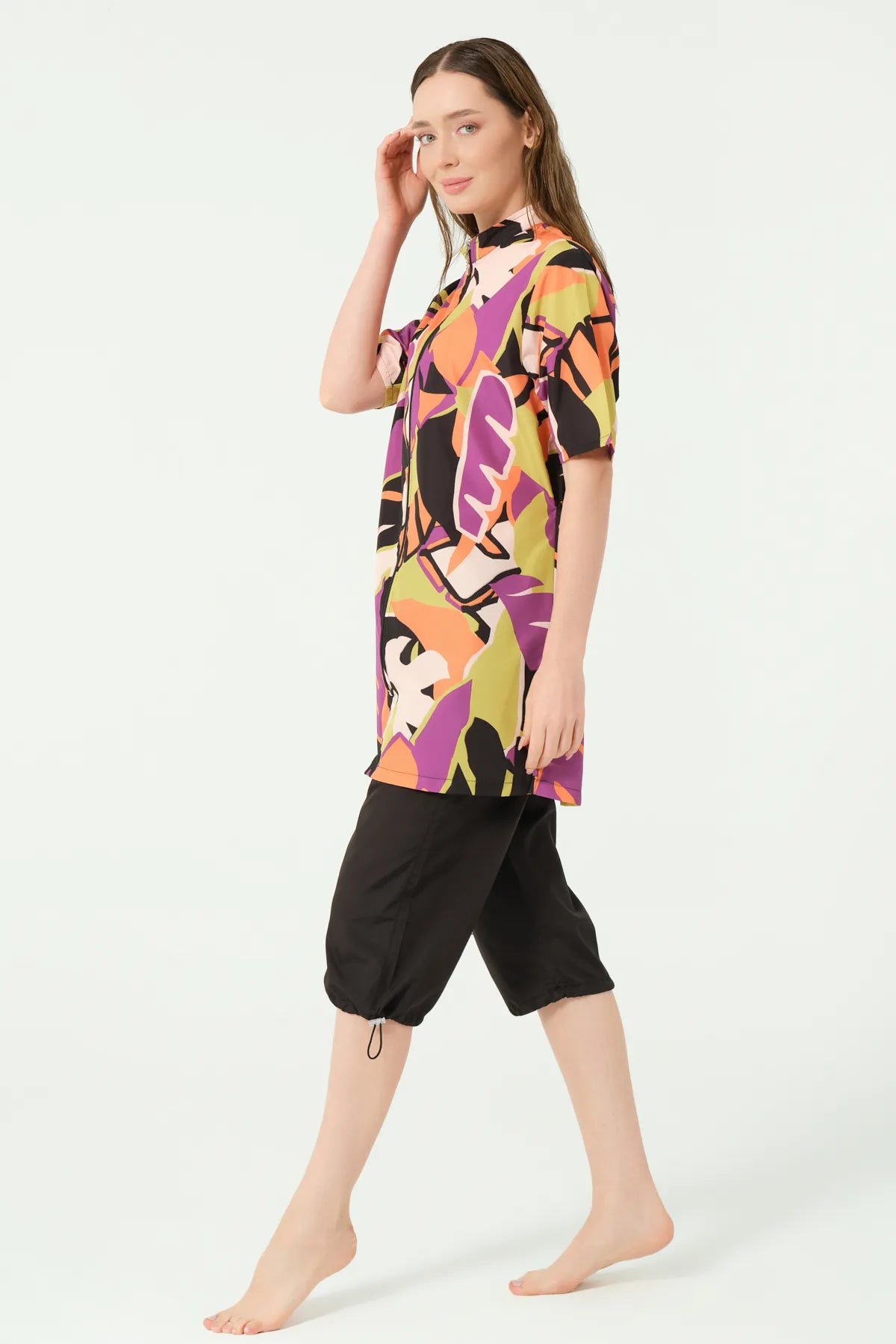 Modest Swimwear with Vibrant Abstract Print
