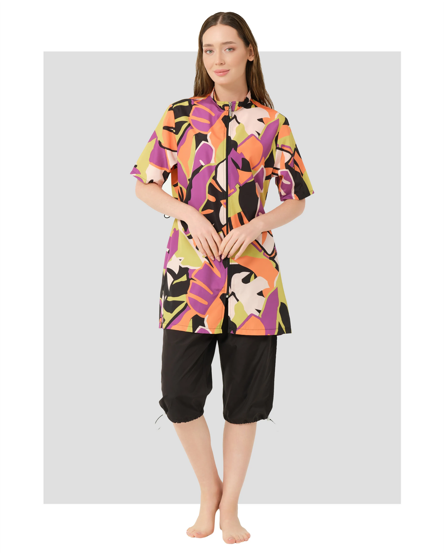 Modest Swimwear with Vibrant Abstract Print