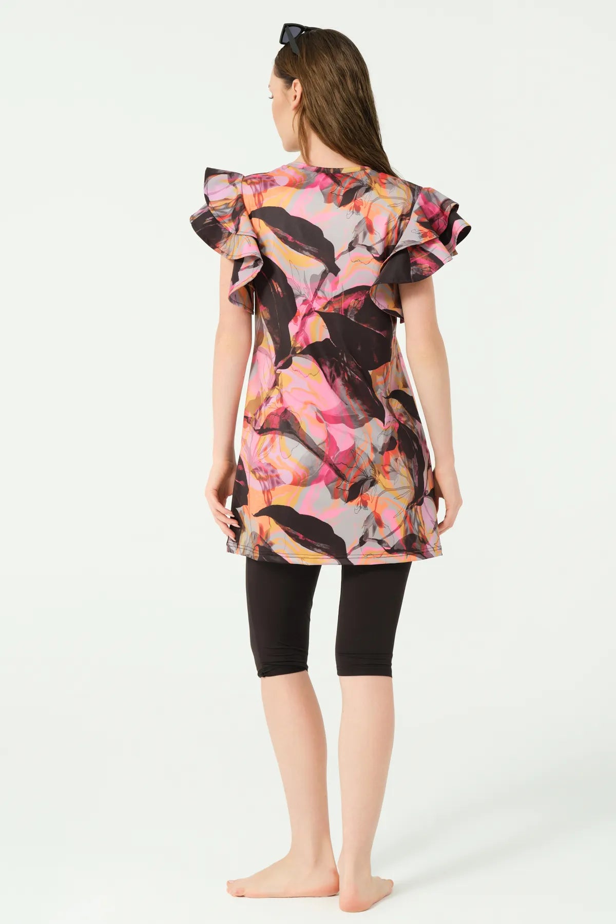 Ruffled Sleeve Burkini with Capri Leggings