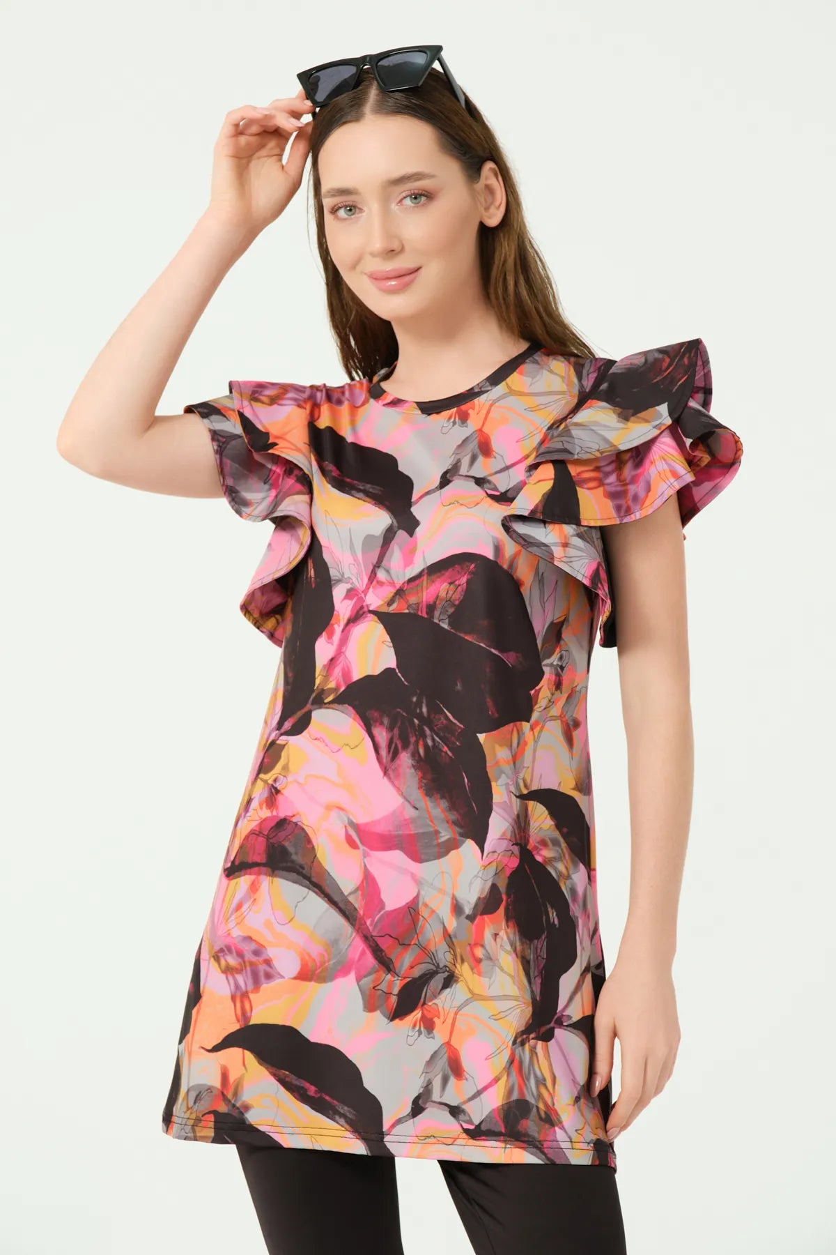 Ruffled Sleeve Burkini with Capri Leggings