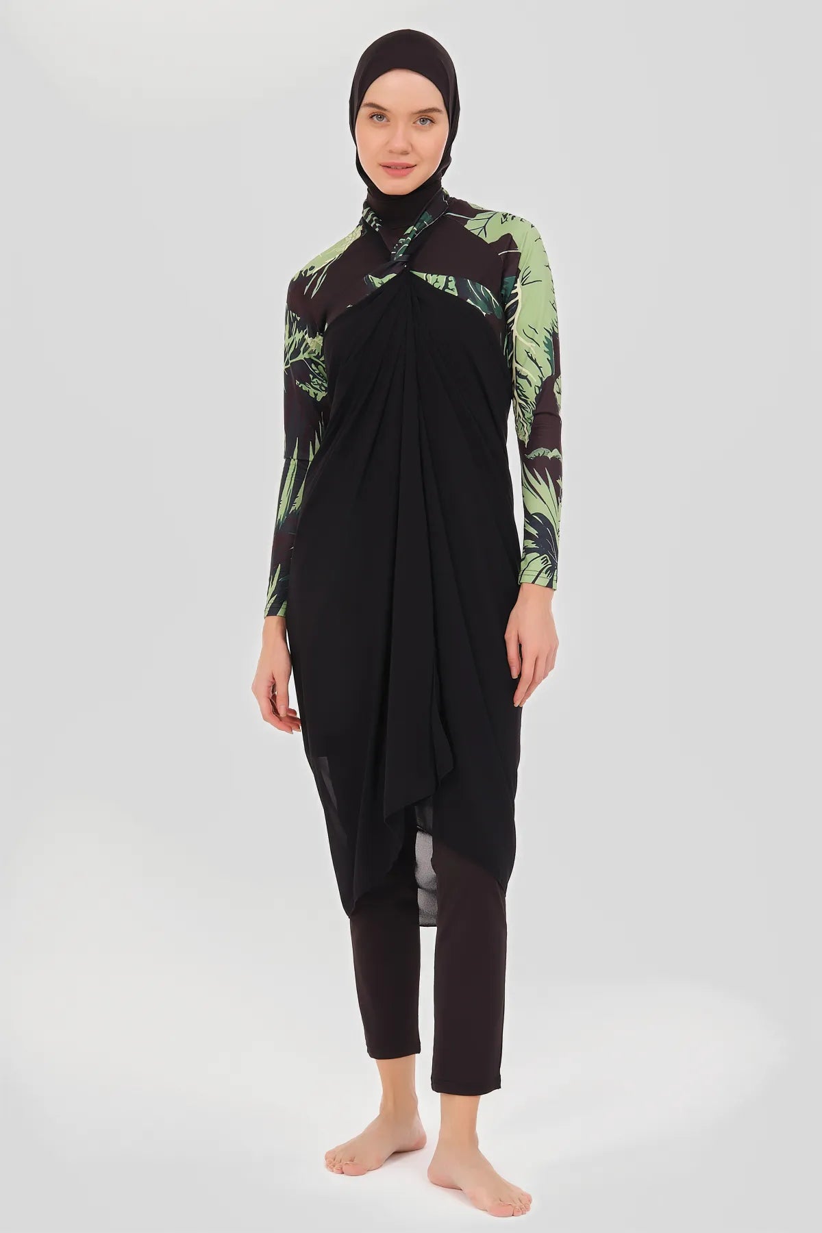 Tropical Print Burkini with Sheer Sarong