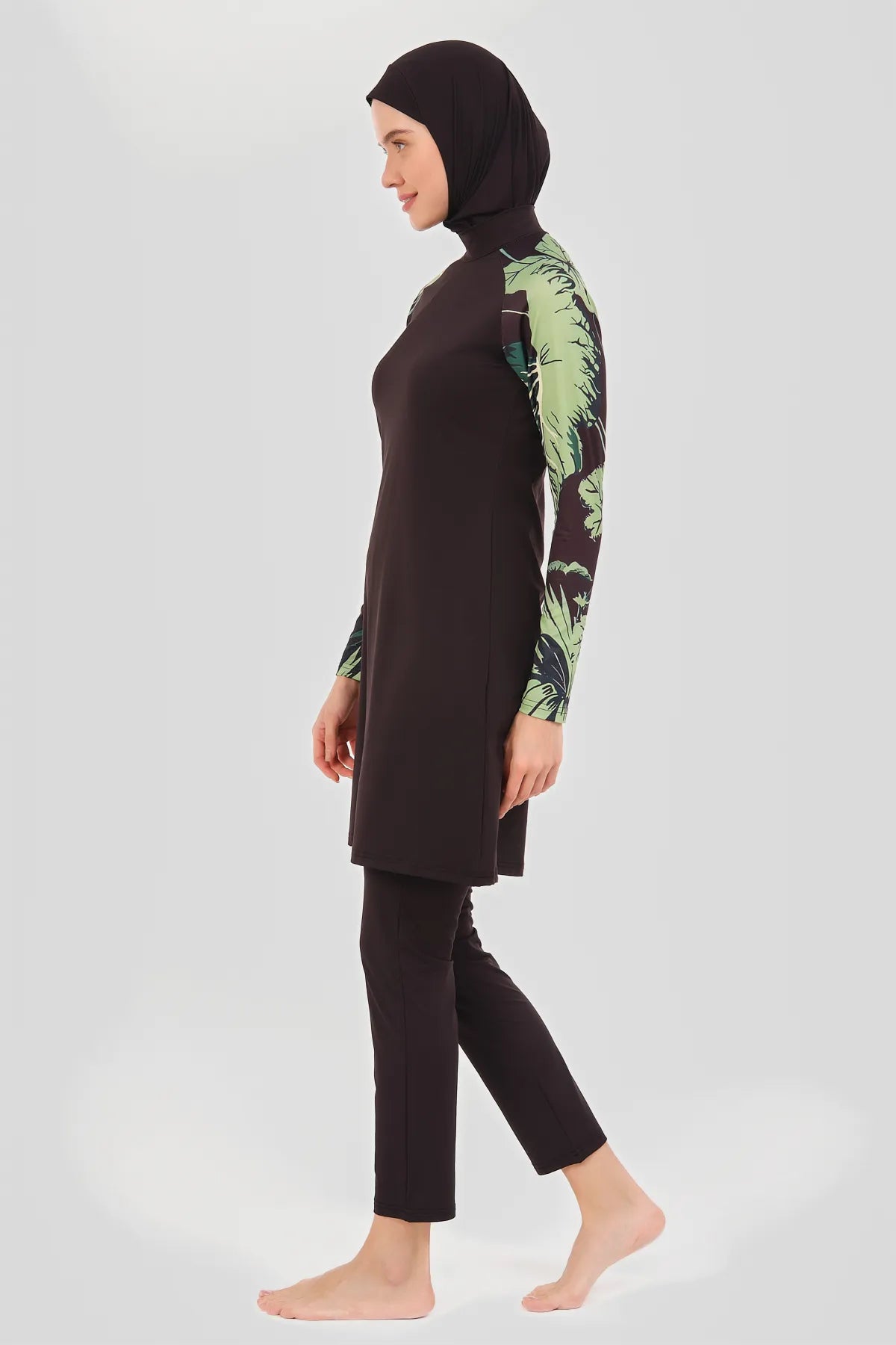 Tropical Print Burkini with Sheer Sarong