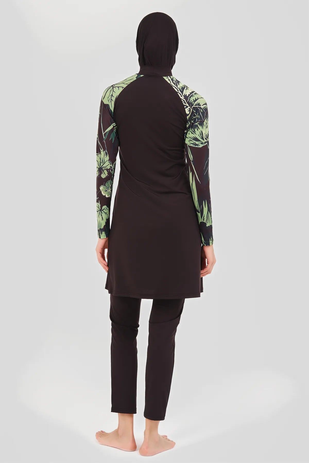 Tropical Print Burkini with Sheer Sarong