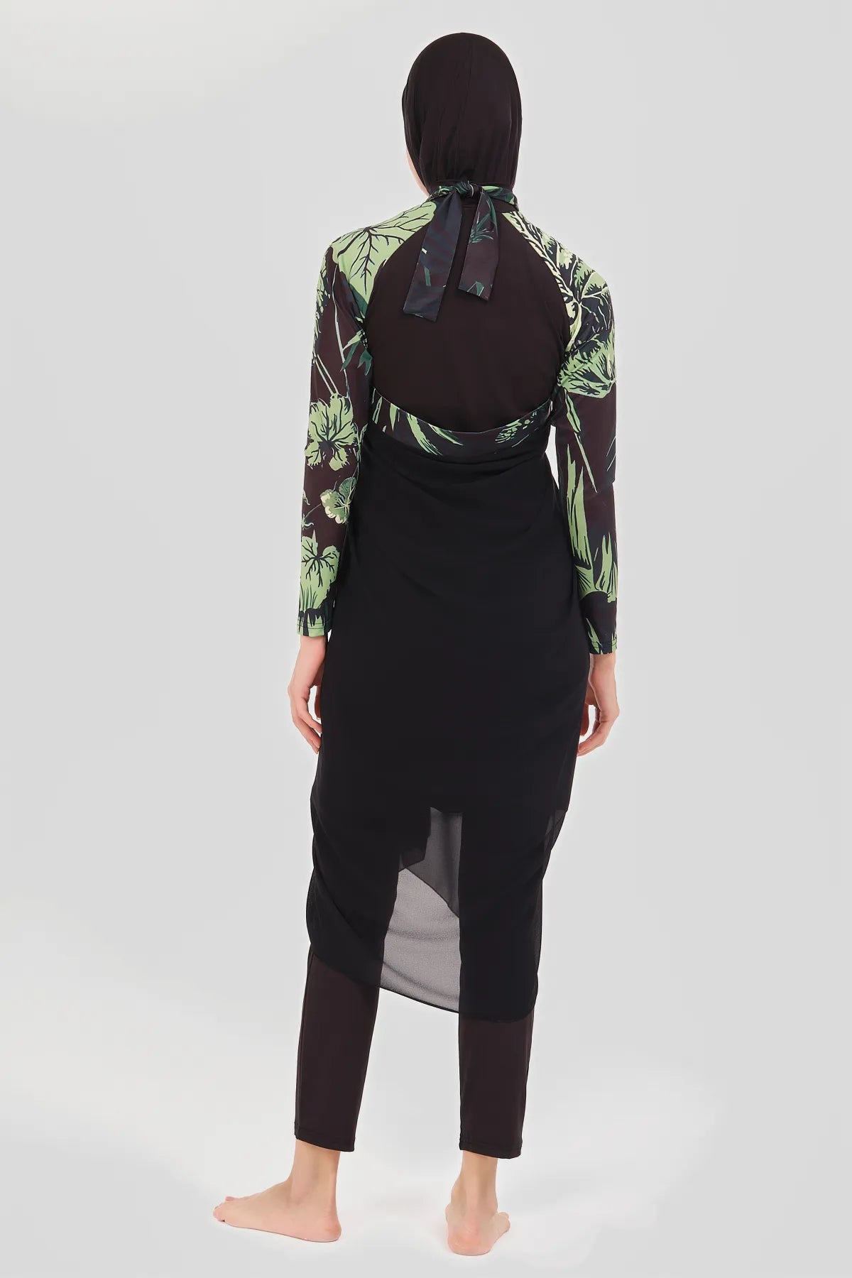 Tropical Print Burkini with Sheer Sarong
