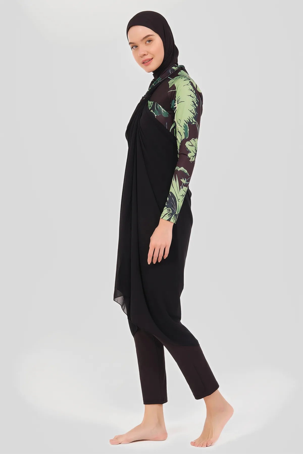 Tropical Print Burkini with Sheer Sarong