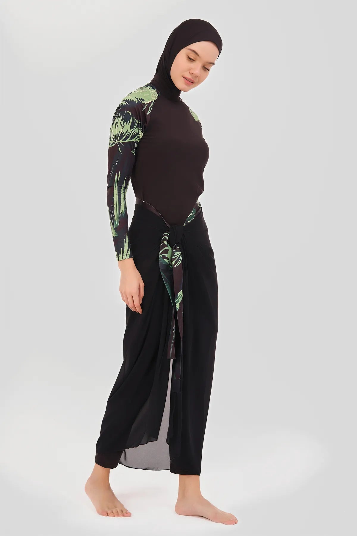 Tropical Print Burkini with Sheer Sarong