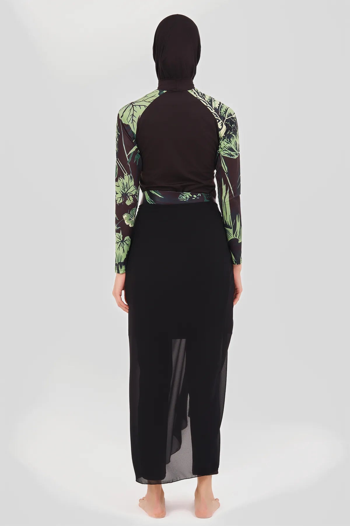 Tropical Print Burkini with Sheer Sarong