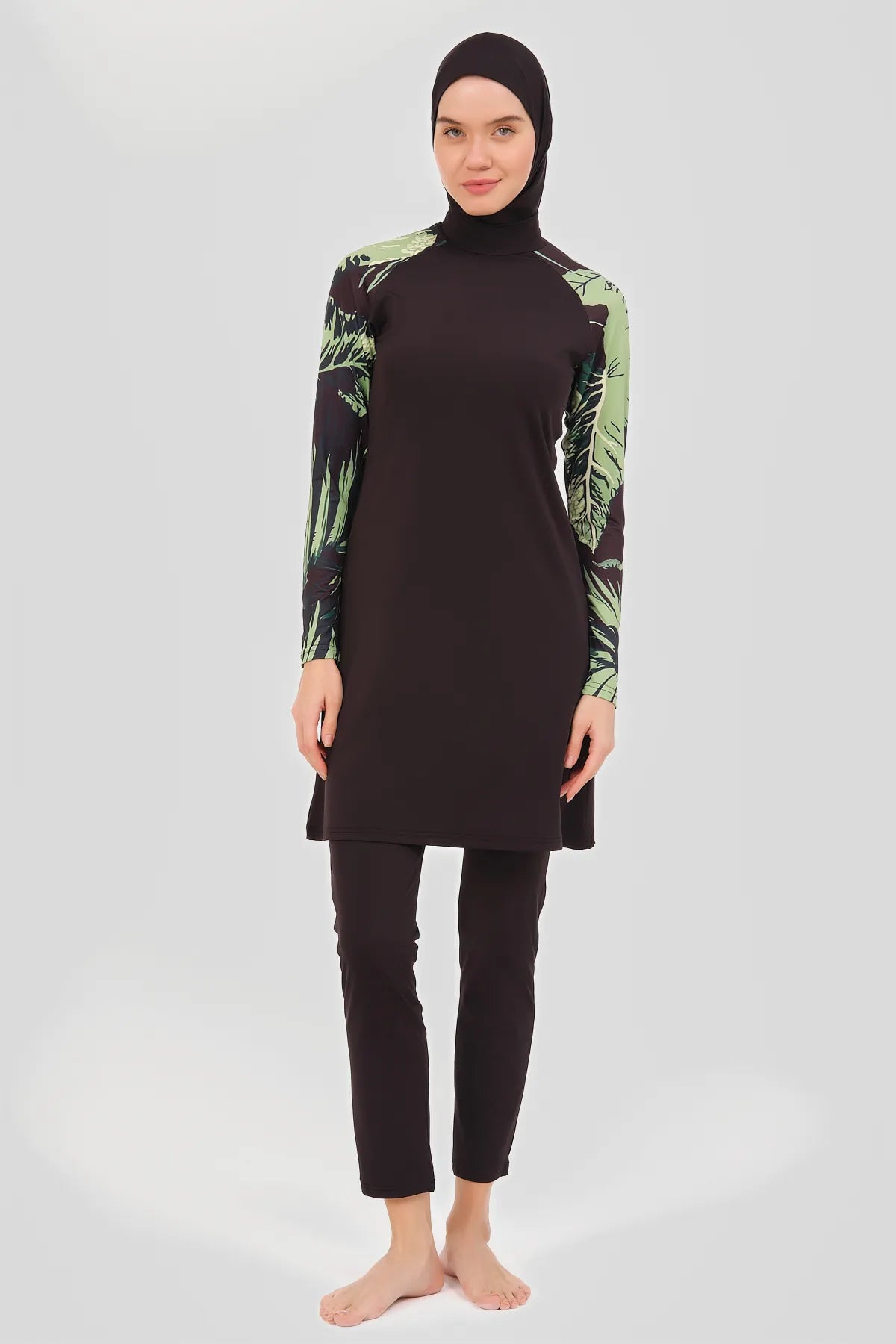 Tropical Print Burkini with Sheer Sarong
