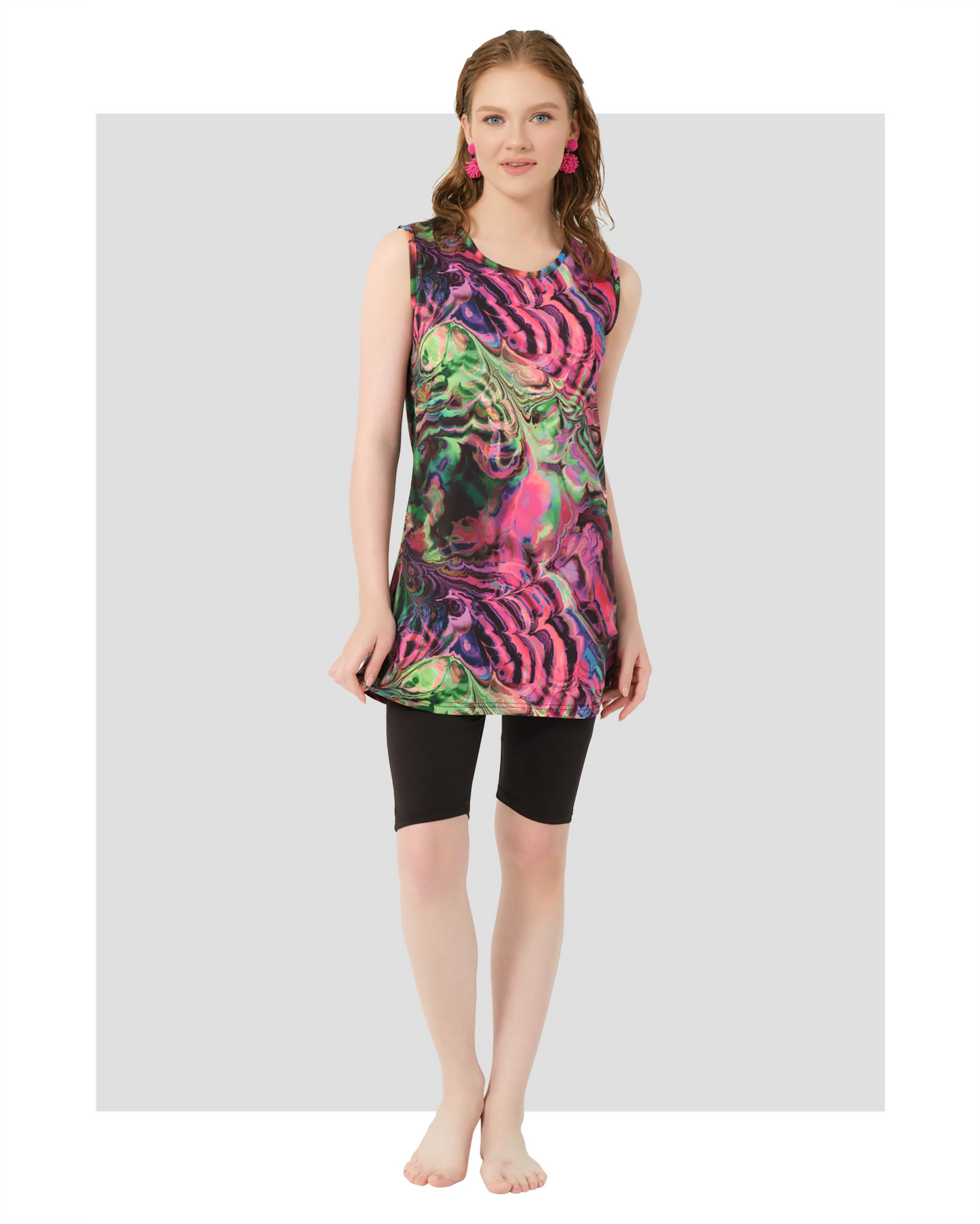 Vibrant Abstract Print Modest Swimwear Set