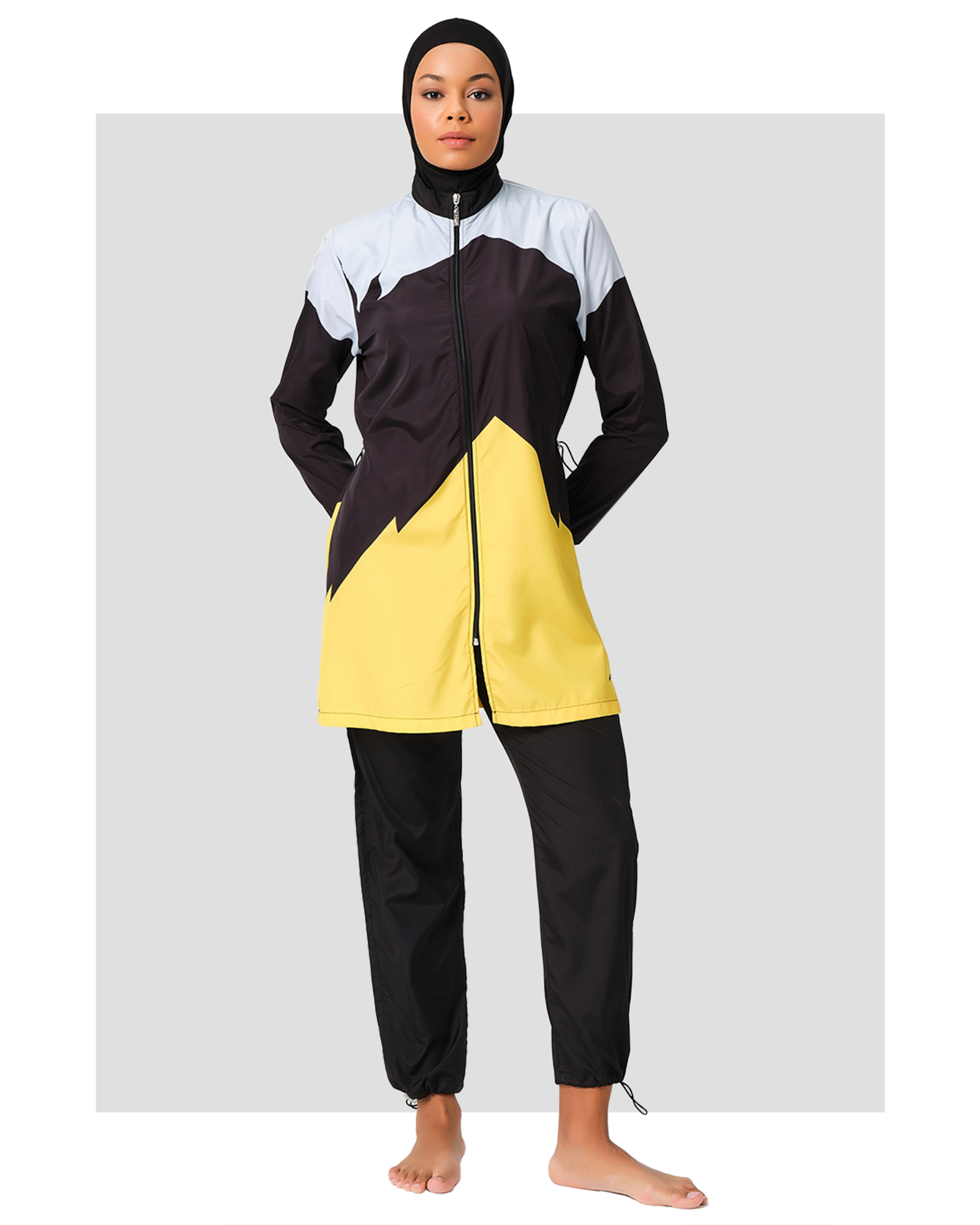 Sporty Parachute Fabric Color-Block Burkini