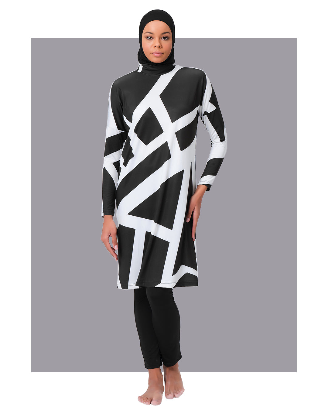 Geometric Line Patterned  Burkini- Big Sizes