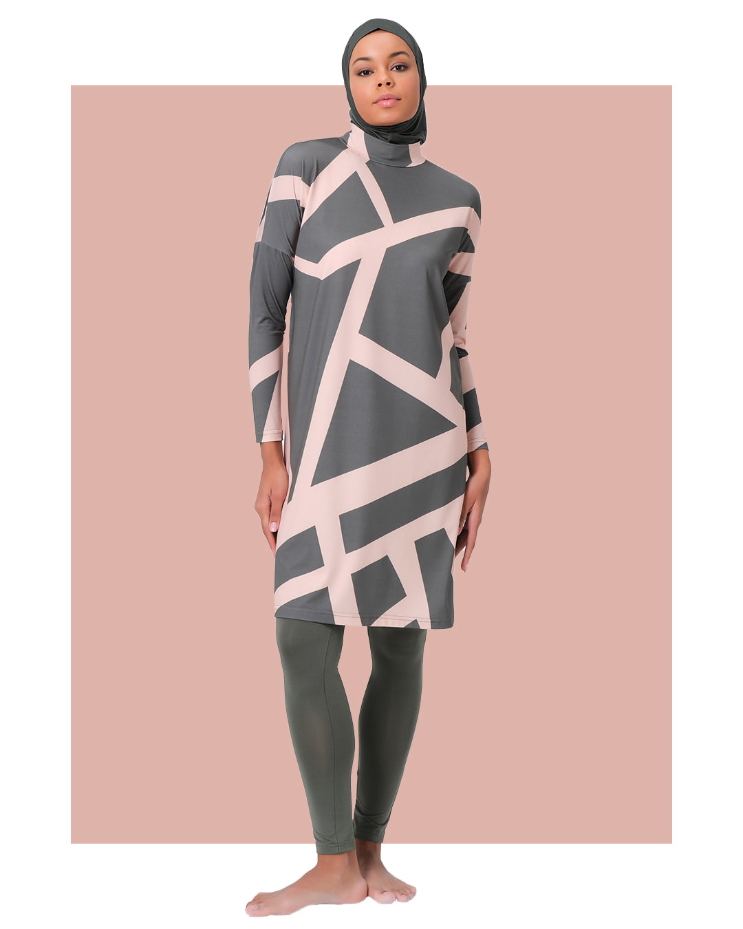 Geometric Line Patterned  Burkini- Big Sizes