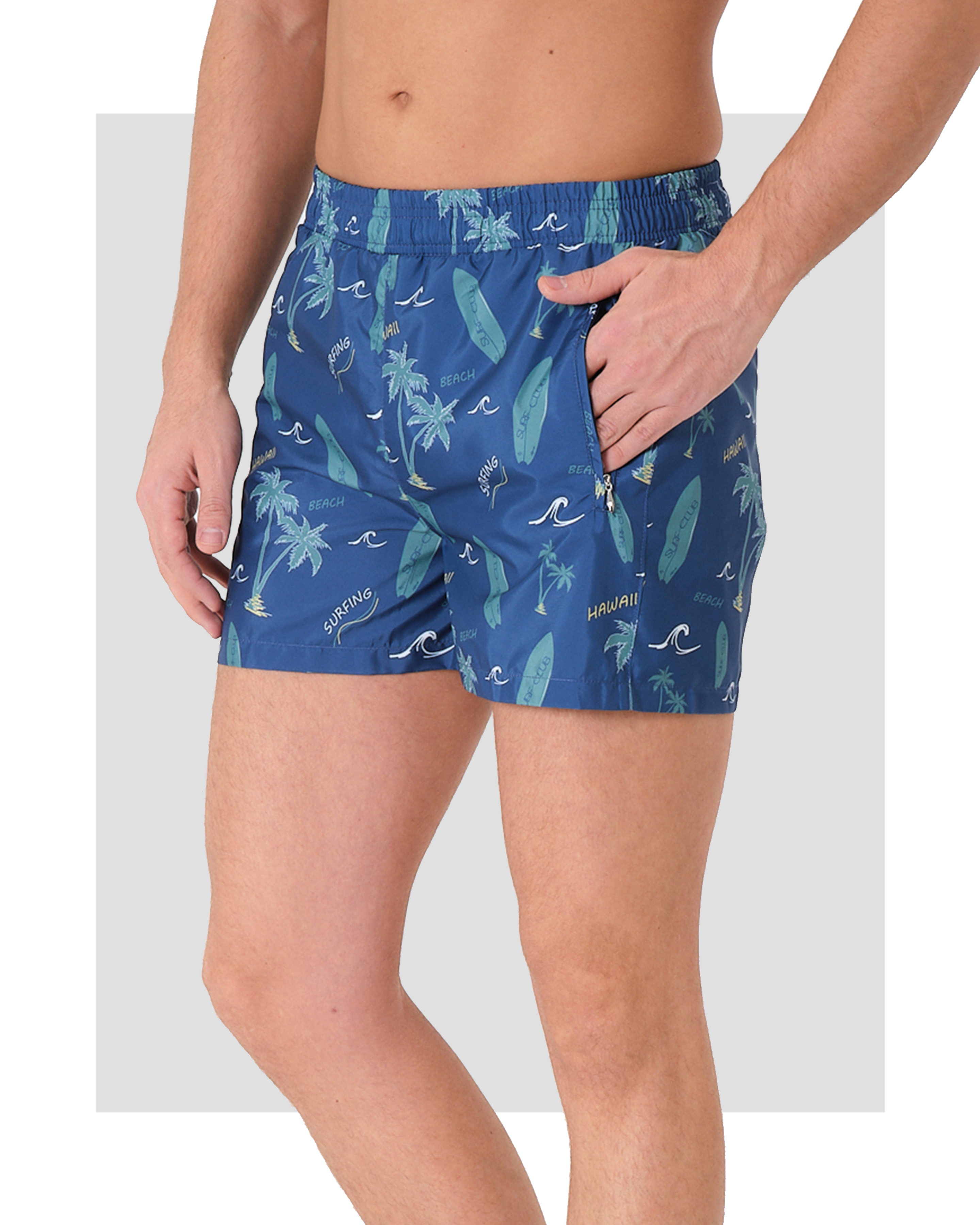 Surfing & Palm Print Men's Swim Shorts