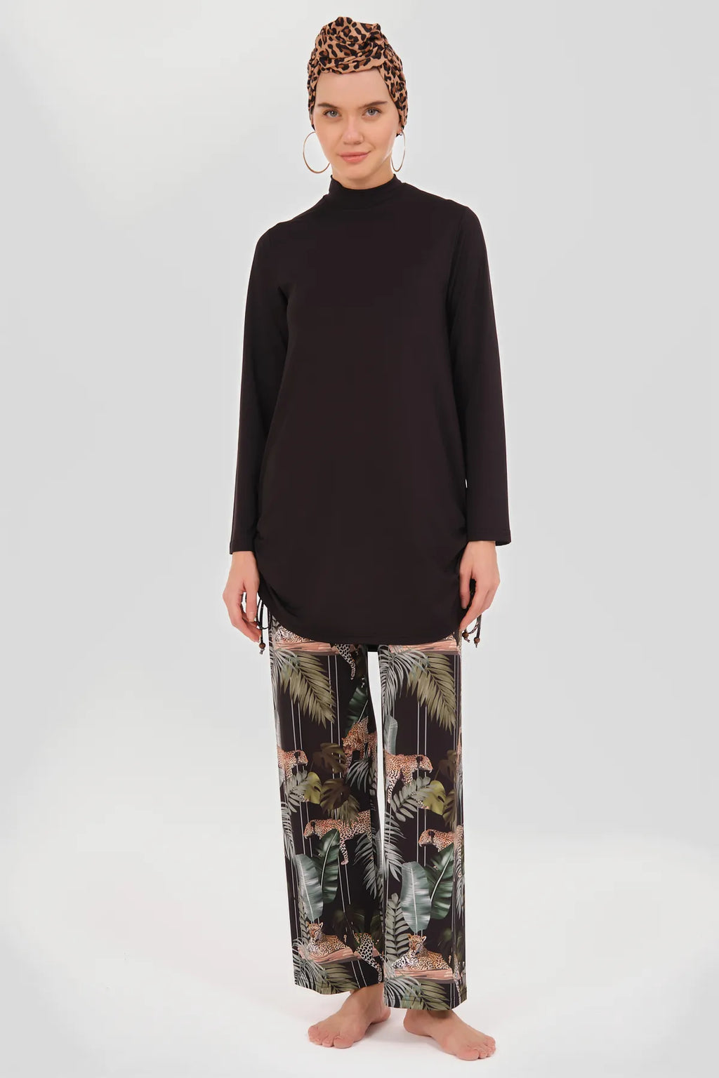 A Bold Jungle-Inspired Burkini with Sheer Kimono