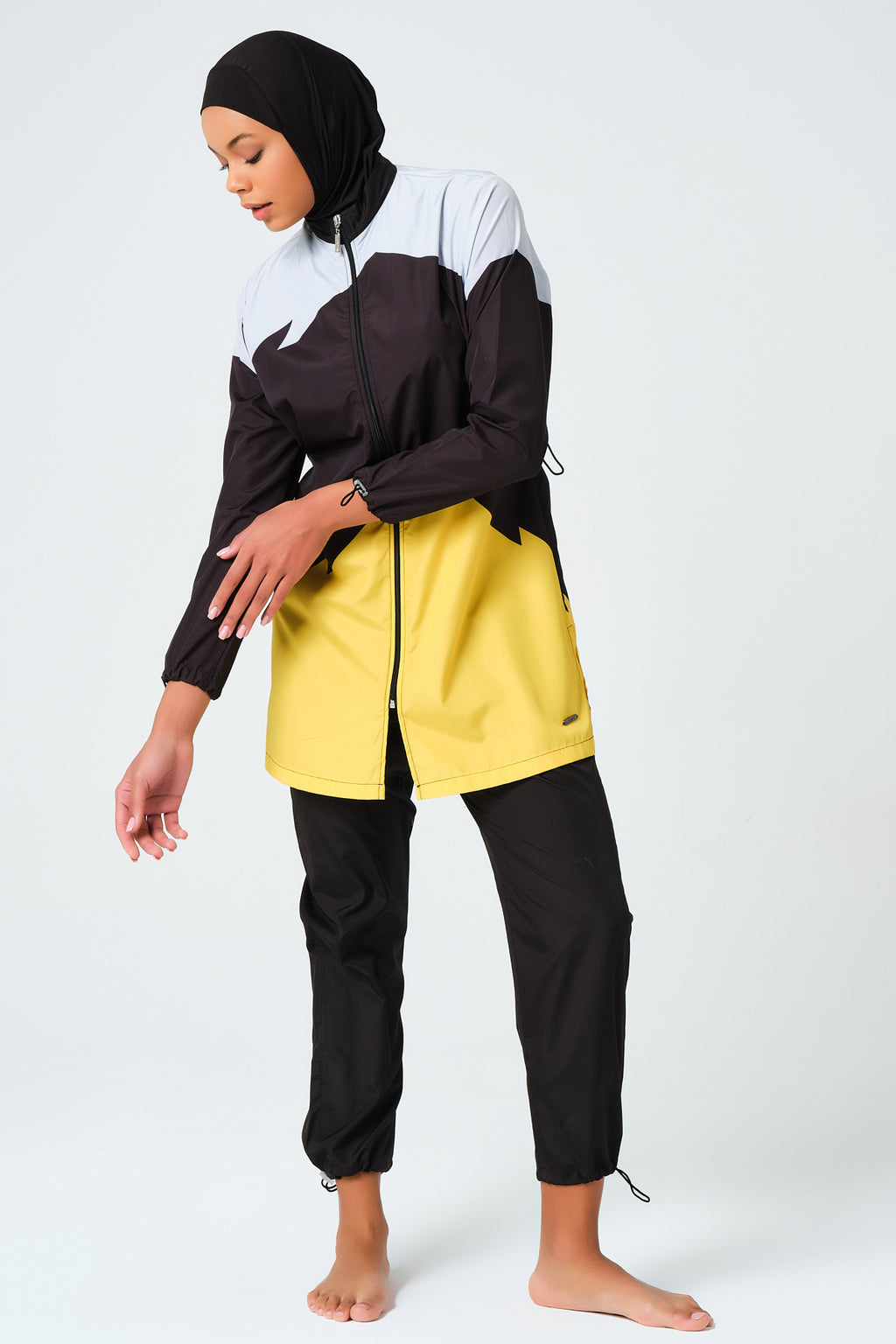 Sporty Parachute Fabric Color-Block Burkini