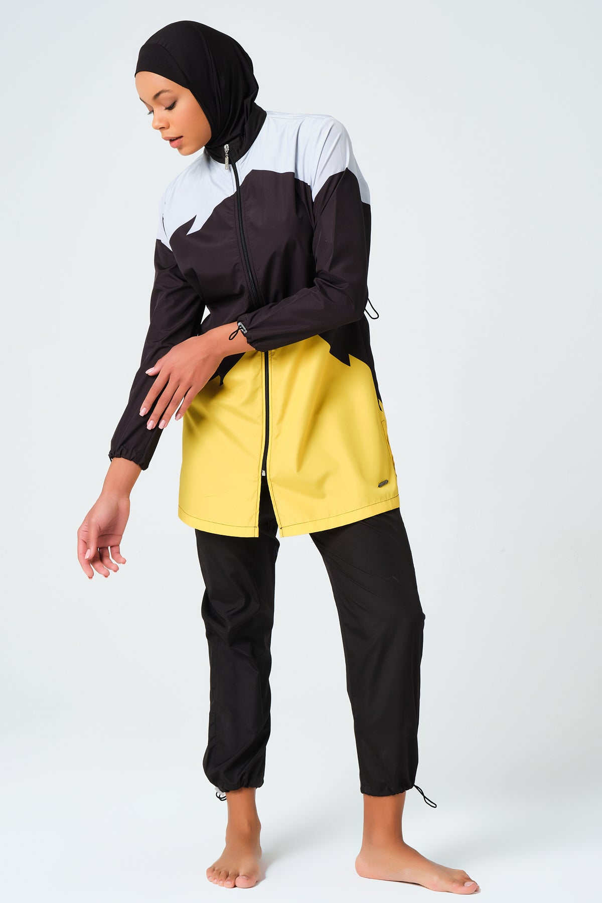 Sporty Parachute Fabric Color-Block Burkini