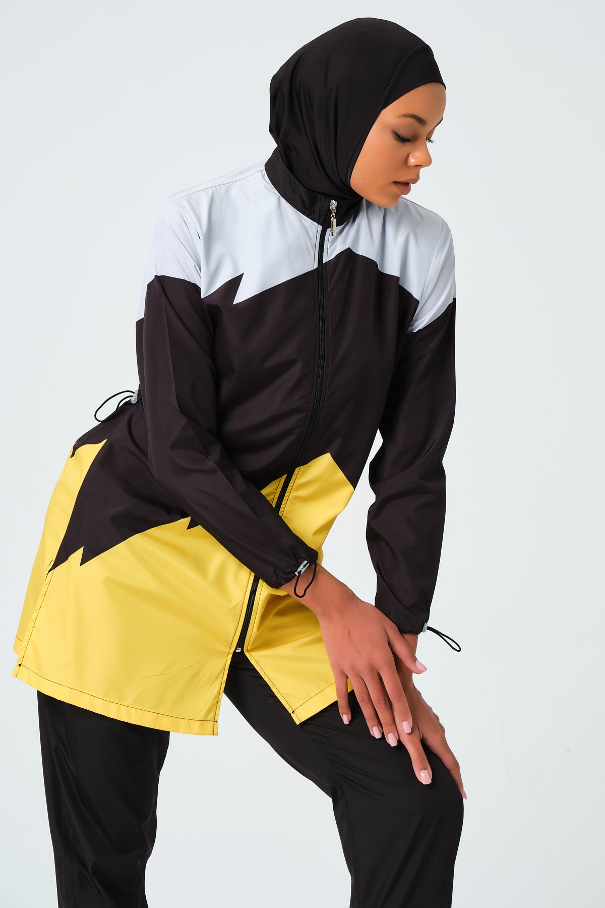 Sporty Parachute Fabric Color-Block Burkini