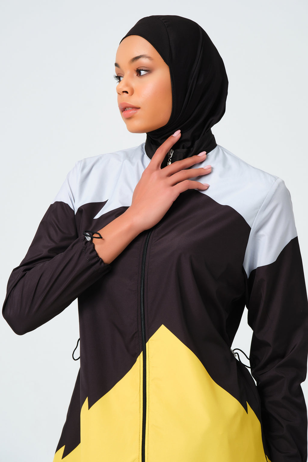 Sporty Parachute Fabric Color-Block Burkini
