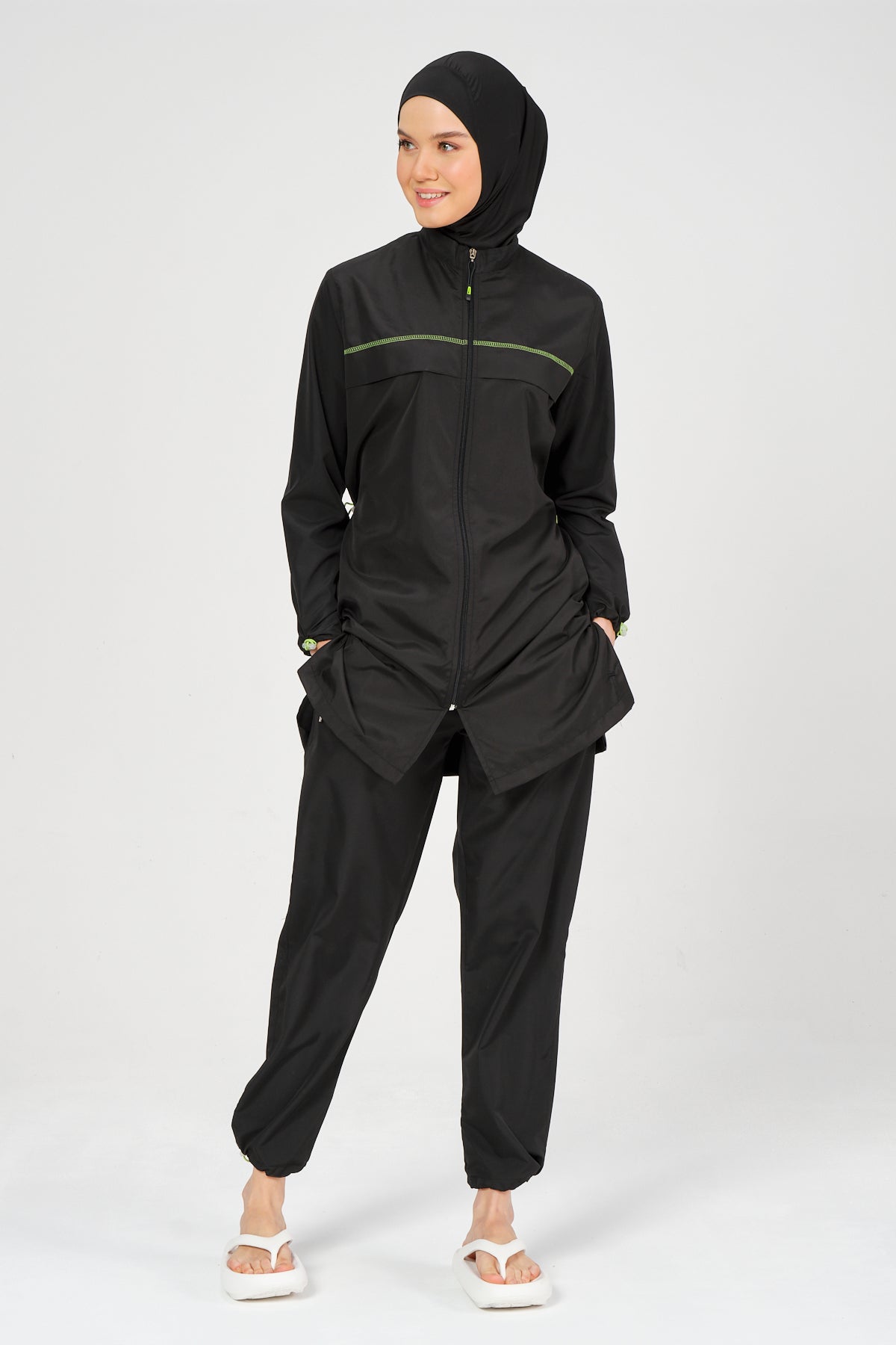Modest Black Burkini with Neon Accents