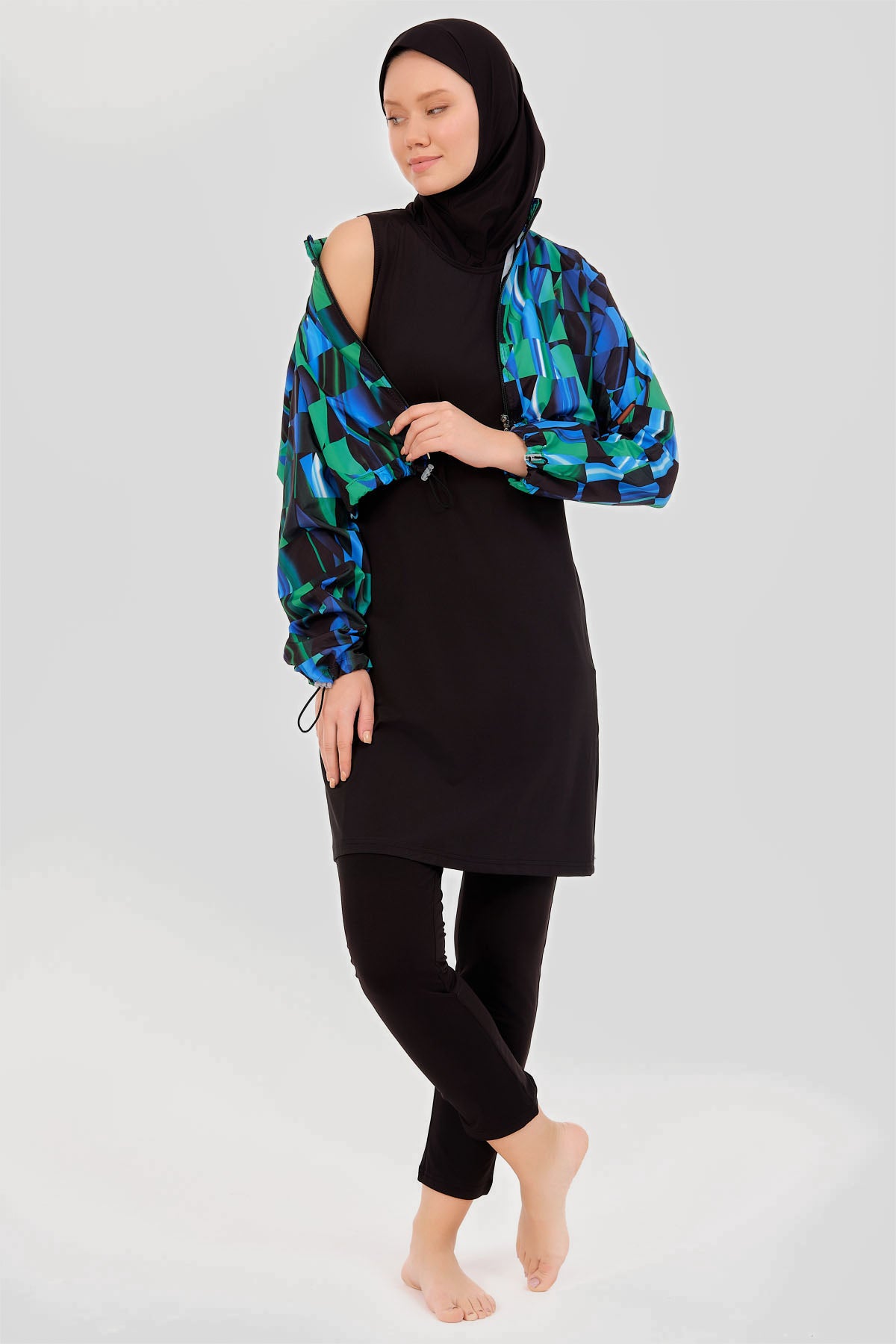 Sporty Chic Burkini with Abstract Pattern Printed