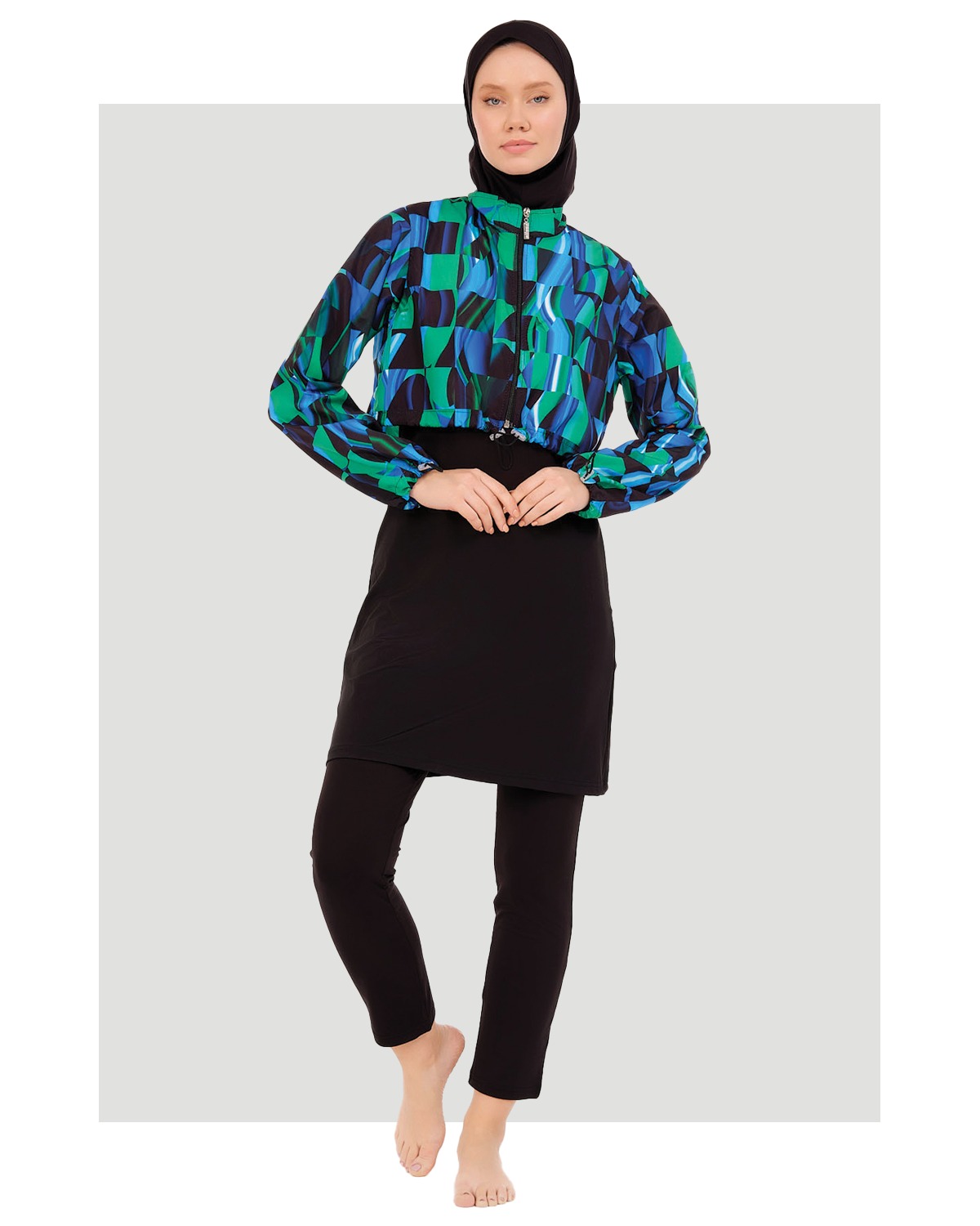 Sporty Chic Burkini with Abstract Pattern Printed
