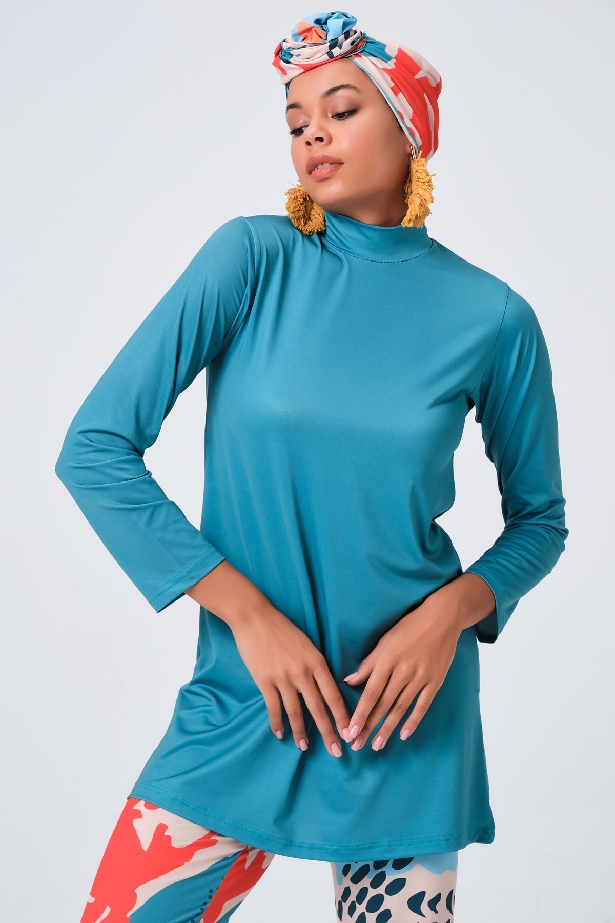 Coastal Horizon Burkini Set with Sheer Kimono