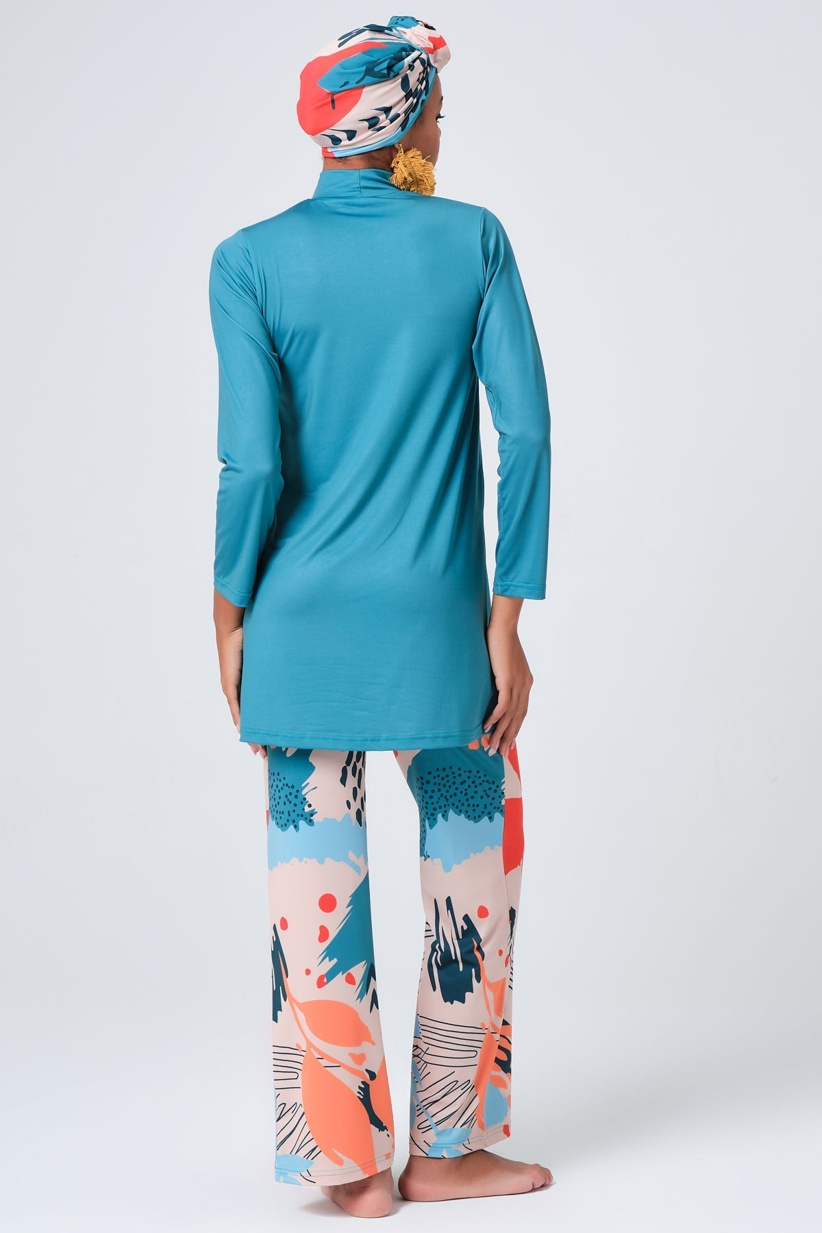 Coastal Horizon Burkini Set with Sheer Kimono