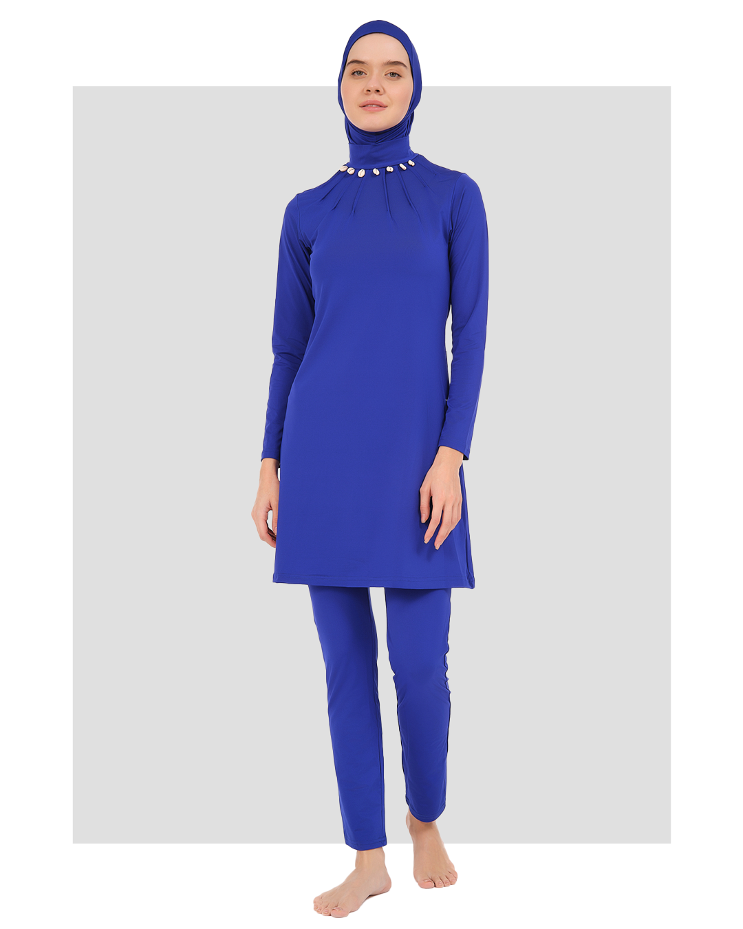 Royal Blue Modest Burkini with Pearl Accent Design