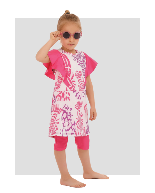 Modest Kids Swimwear Pink Floral Print