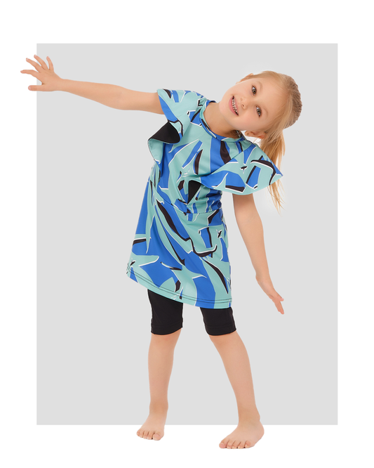 Modest Kids Swimwear Blue Abstract Print