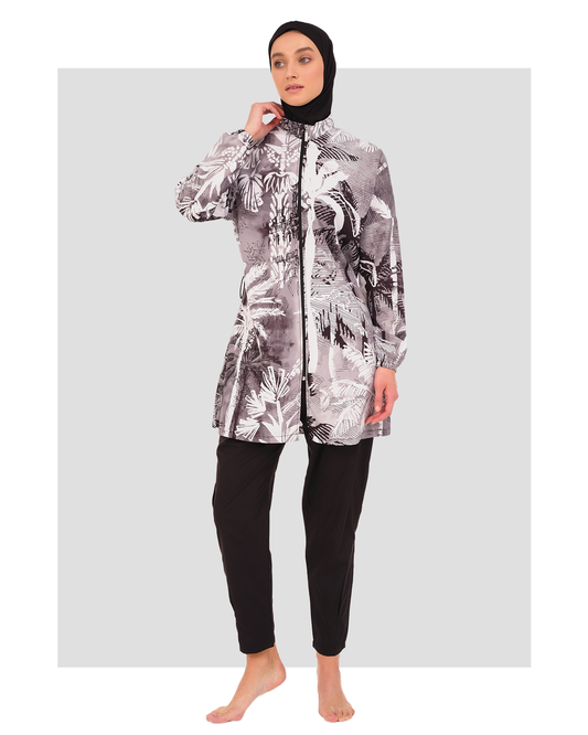 Blue Tropical Print Modest Burkini Set