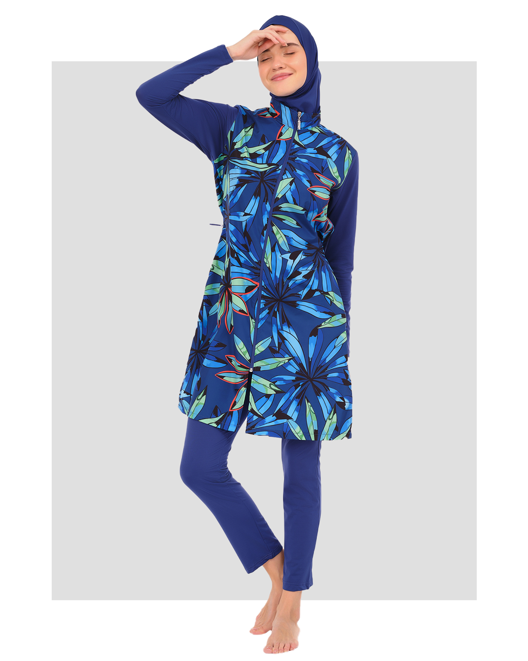 Blue Tropical Full-Coverage Swimsuit