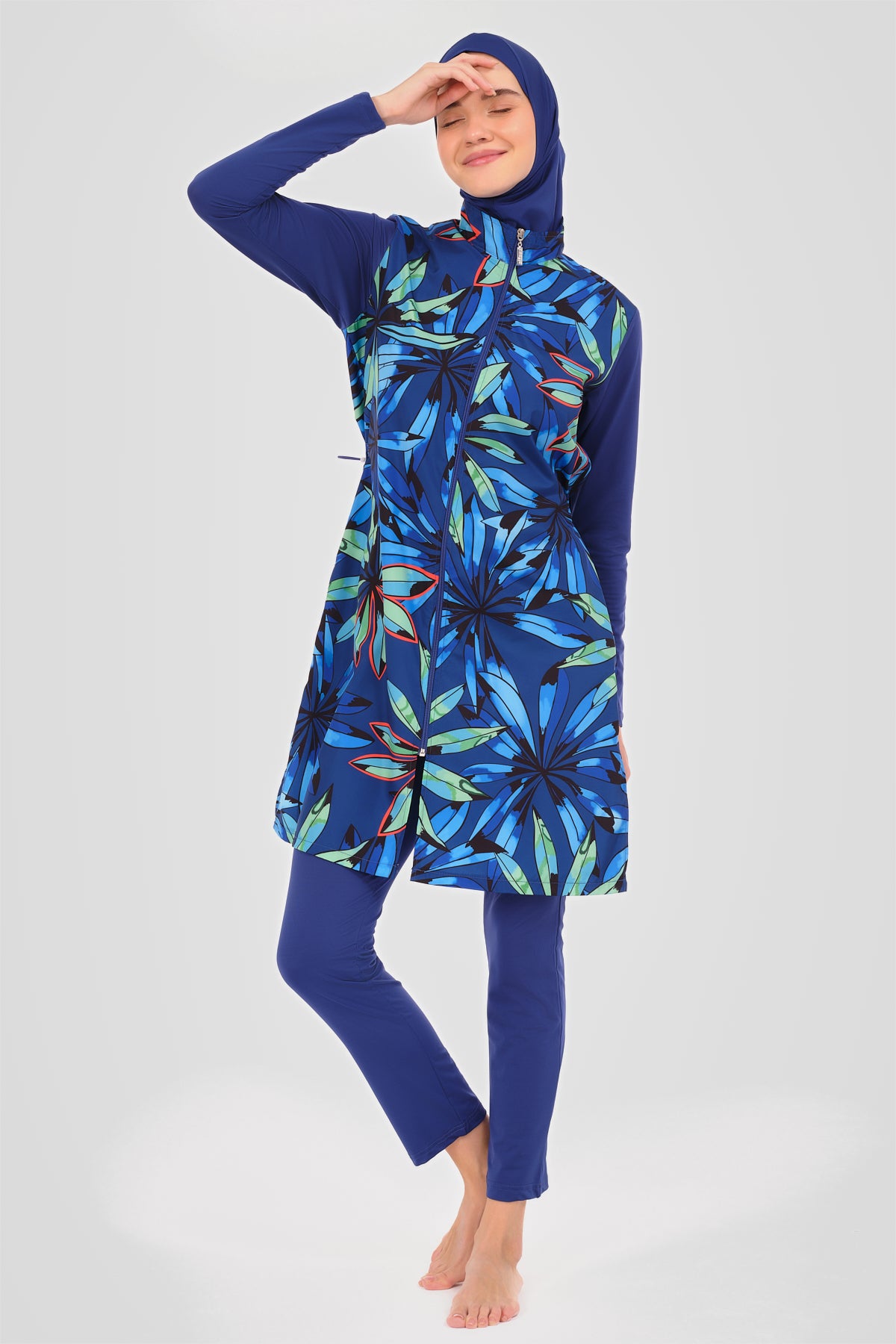 Blue Tropical Full-Coverage Swimsuit