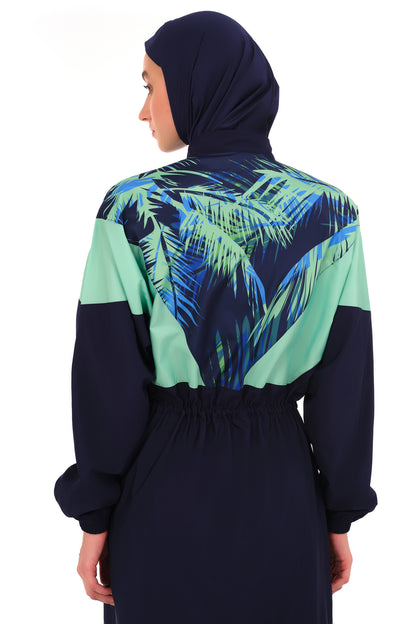 Modest Full-Length Navy Blue Tropical Print Burkini