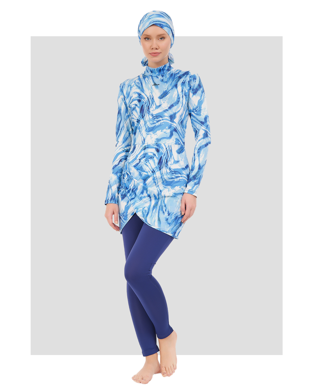 Blue Marble Print Burkini Set