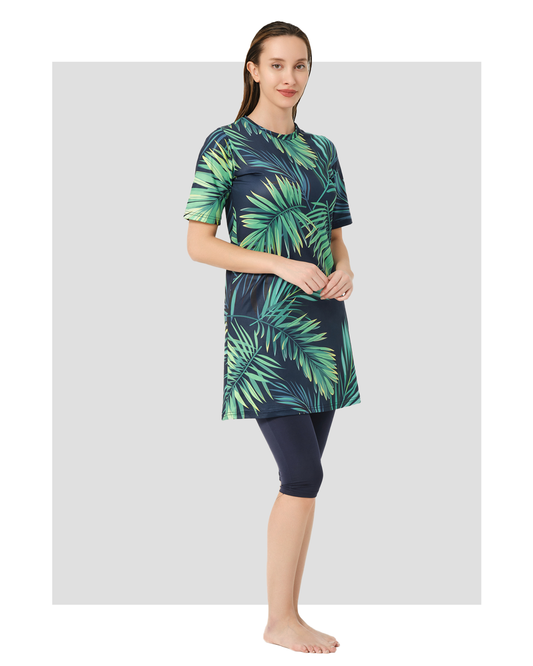 Navy Tropical Leaf Swim Set