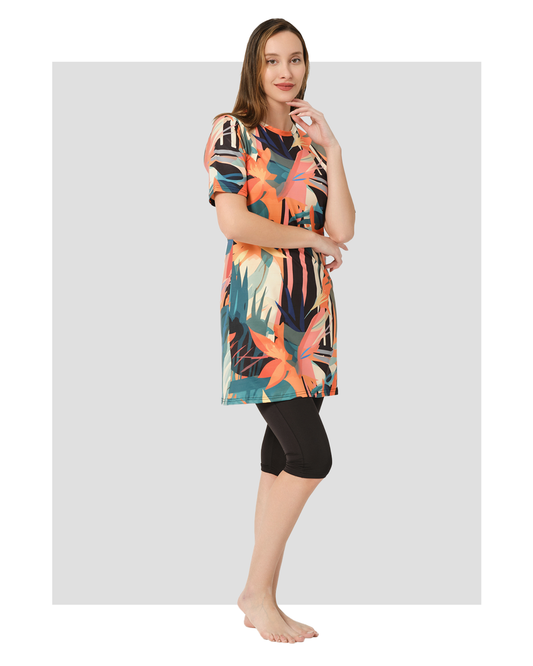 Tropical Print Modest Swim Set