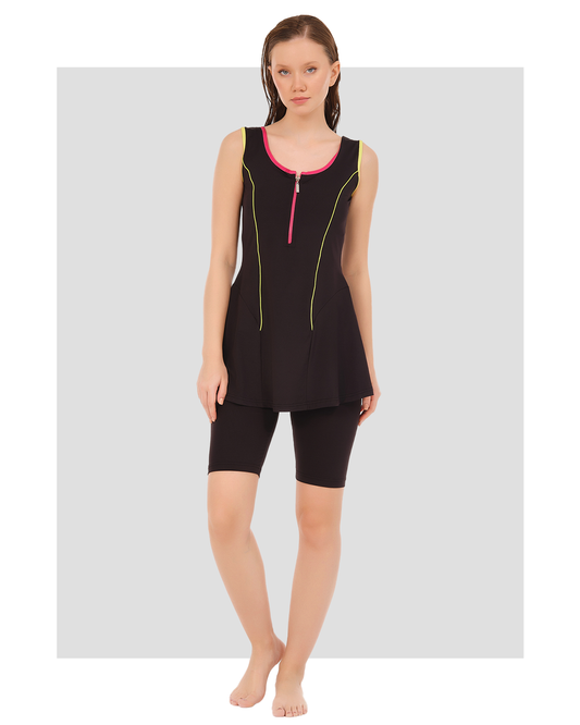 Black Zippered Modest Swim Set