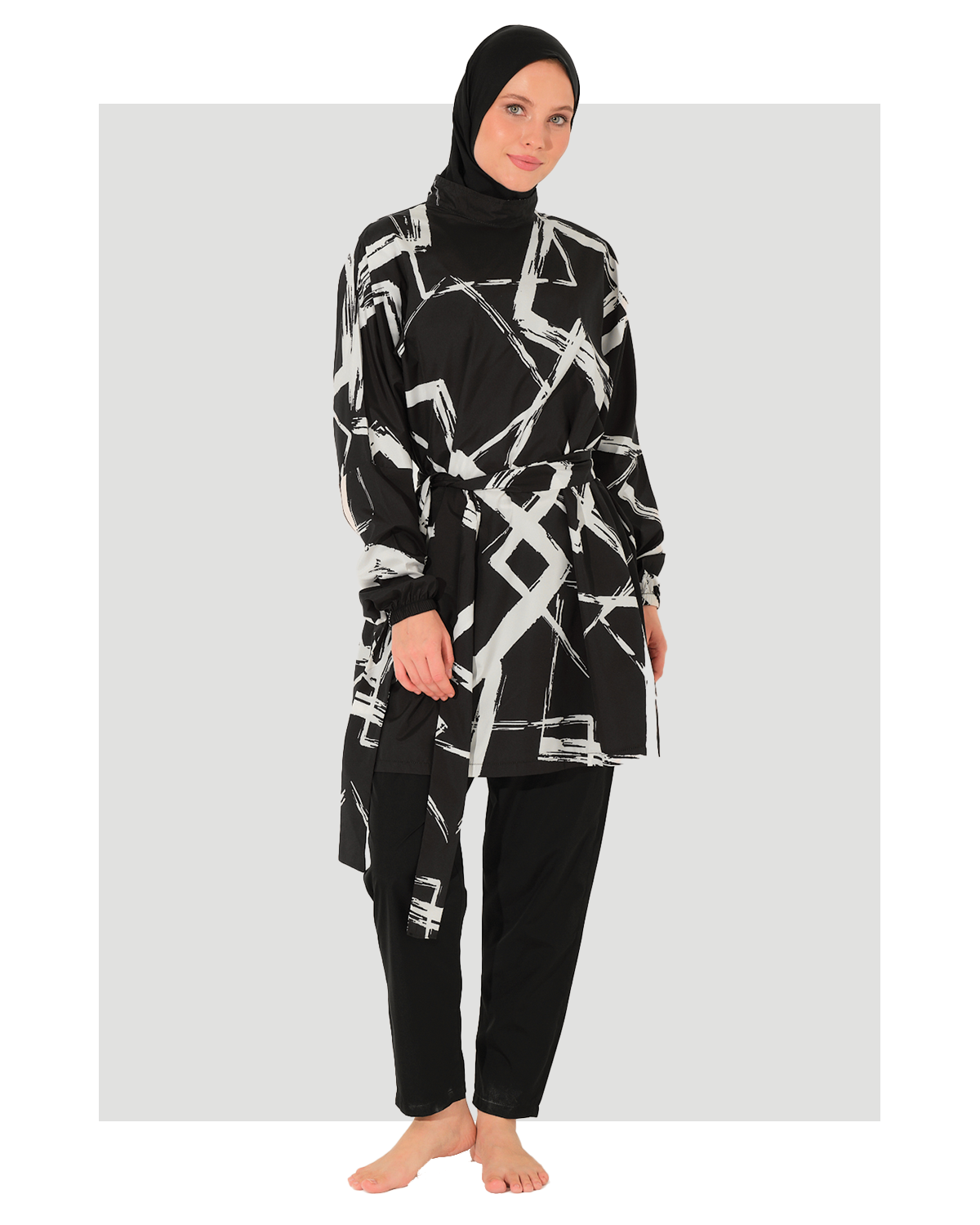 Abstract Print Modest Swimwear Set