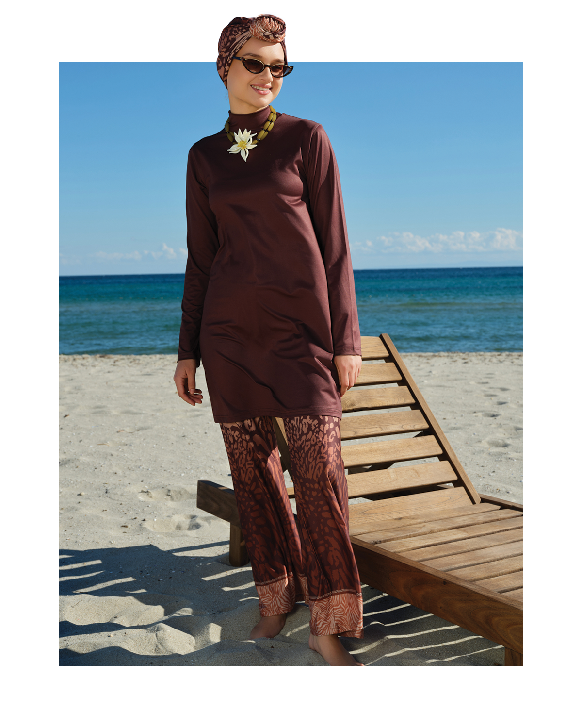Mocha Print Modest Swimwear Set