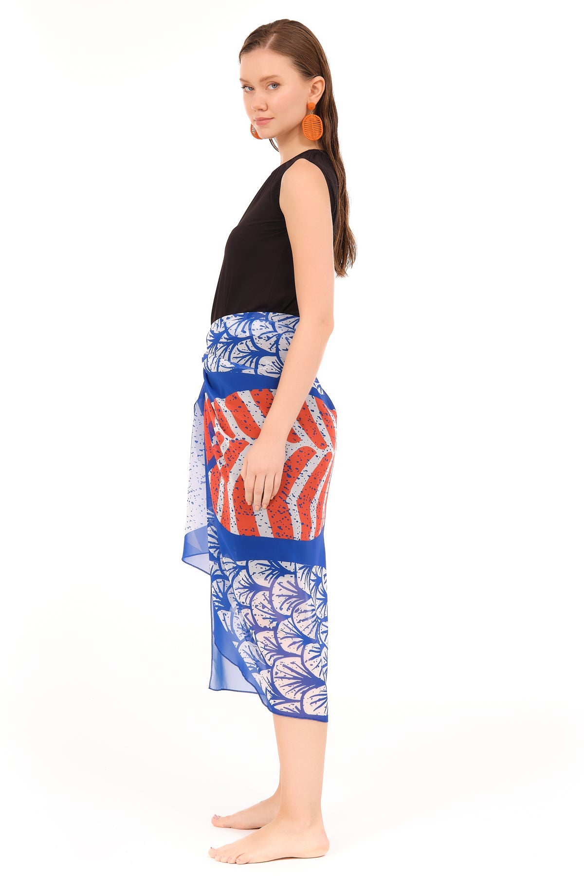 Modest Women Beach Sarong Blue & Red Print