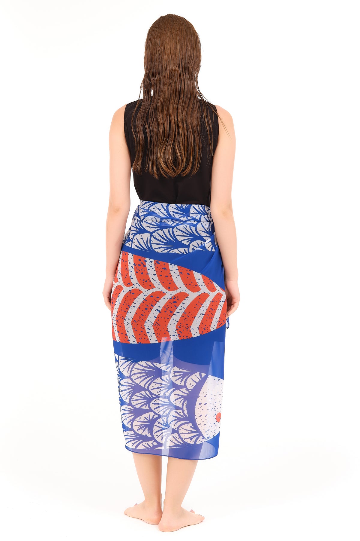 Modest Women Beach Sarong Blue & Red Print